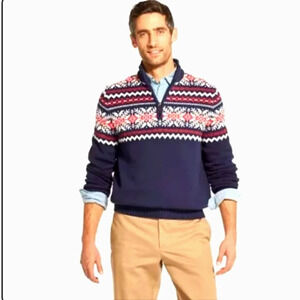 Izod Fair Men's Isle blue red mock neck sweater. Size XXL